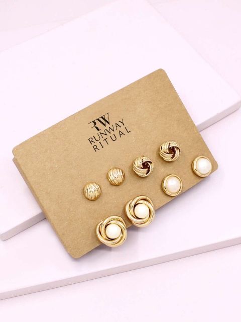 

Runway Ritual Women Pack of 4 Gold-Toned Contemporary Studs Earrings, Off white