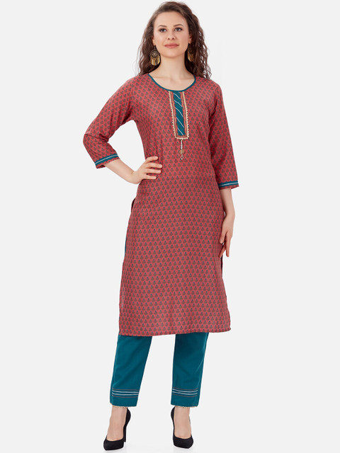 

Kiana Women Maroon Printed Kurta with Trosures