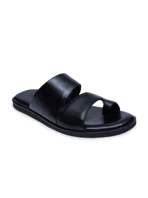 

RAPAWALK Men Black Leather Comfort Sandals