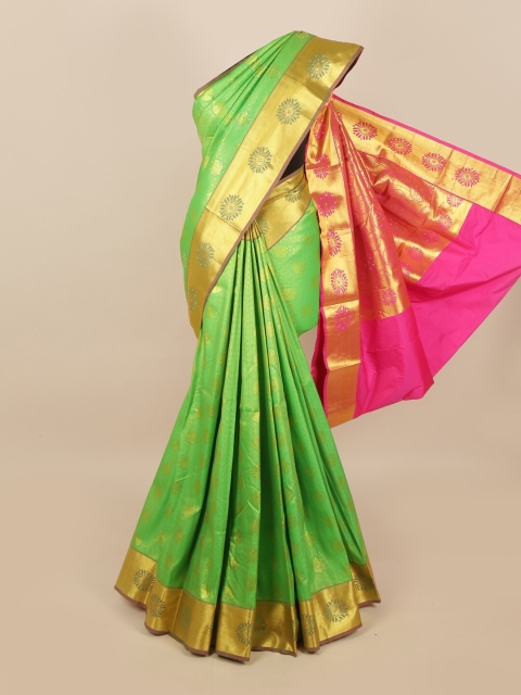 

Pothys Green & Golden Ethnic Motifs Woven Design Saree