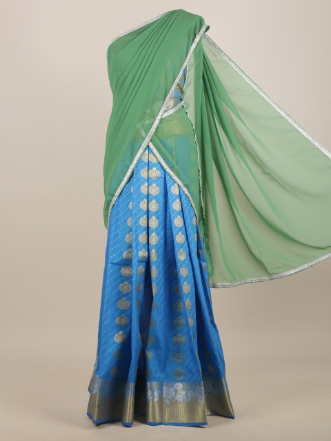 

Pothys Blue & Green Woven Design Zari Half and Half Saree