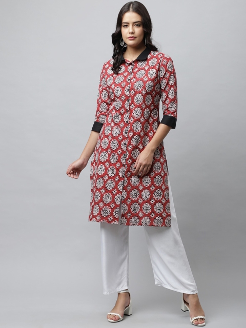 

HERE&NOW Women Red & Black Ethnic Motifs Printed Straight Kurta