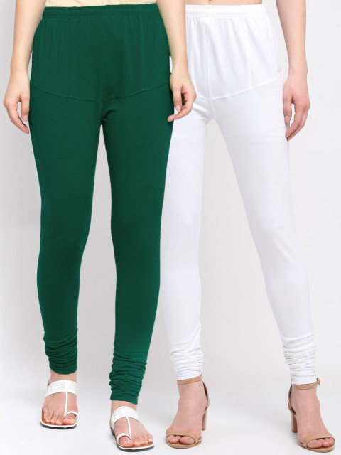 

KLOTTHE Women Pack Of 2 Solid Cotton Churidar-Length Leggings, Green