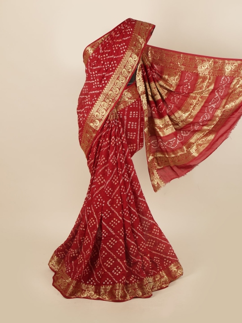 

Pothys Maroon & Gold-Toned Bandhani Zari Art Silk Saree