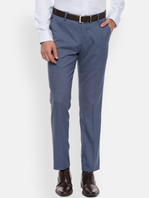 

Louis Philippe Men Blue Textured Slim Fit Formal Trousers