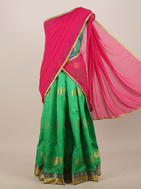

Pothys Pink & Green Ethnic Motifs Half and Half Saree