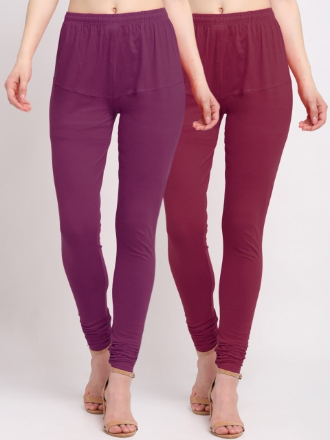 

KLOTTHE Women Pack Of 2 Solid Churidar-Length Cotton Leggings, Maroon