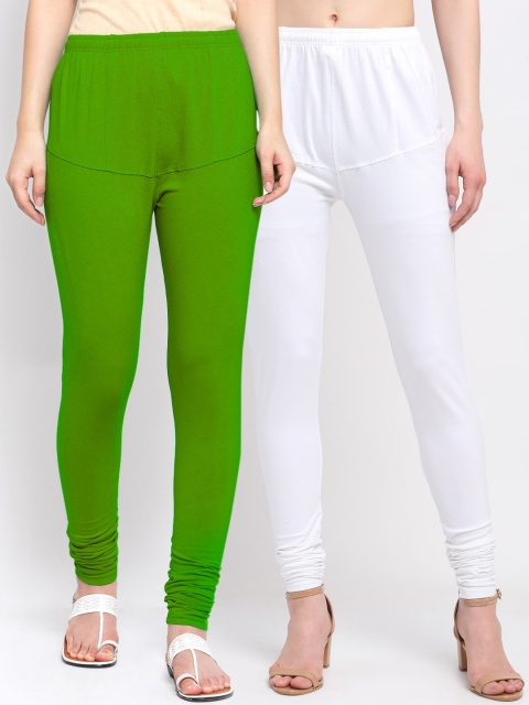 

KLOTTHE Women Pack Of 2 Solid Churidar-Length Cotton Leggings, Green