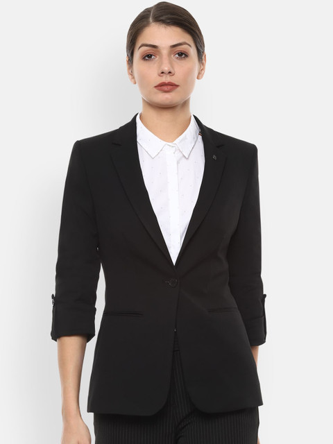 

Van Heusen Woman Black Solid Single-Breasted Formal Blazer
