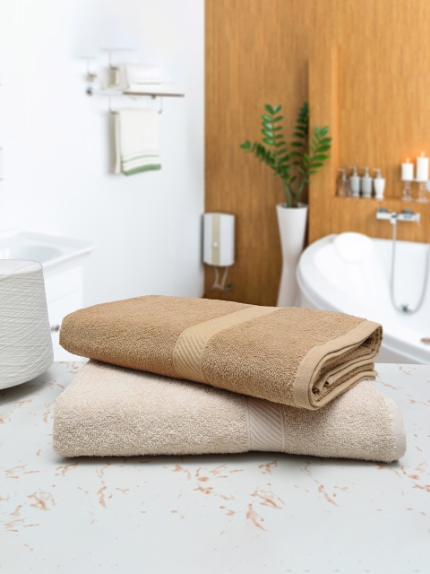 

RANGOLI Set Of 2 Beige & Cream-Coloured Solid 380 GSM Pure Cotton Bath Towels