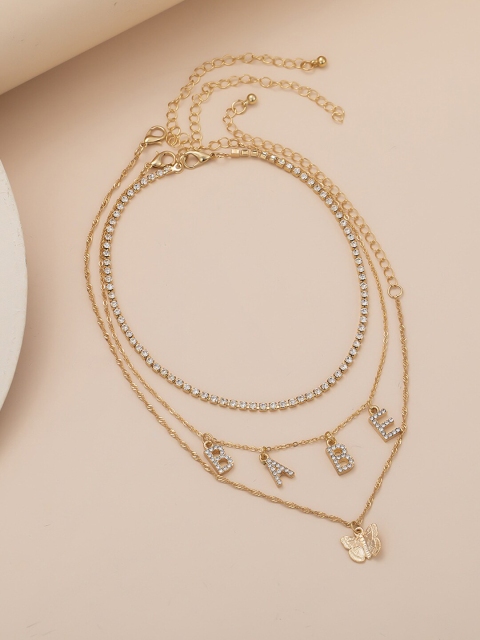 

YoungWildFree Gold-Toned & White Set of 3 Brass Gold-Plated Layered Chain