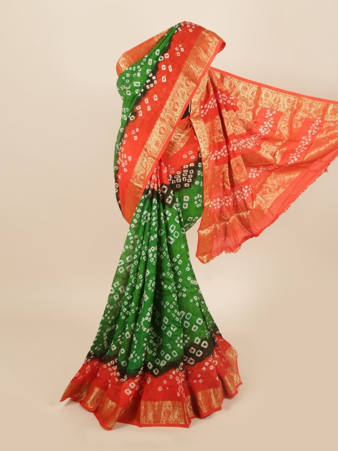 

Pothys Green & Red Bandhani Zari Art Silk Saree