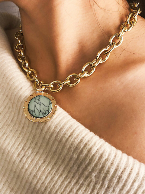 

YoungWildFree Gold-Toned & Green Brass Gold-Plated Necklace