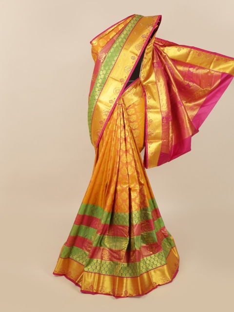 

Pothys Peach-Coloured & Golden Ethnic Motifs Zari & Stone Work Detail Saree