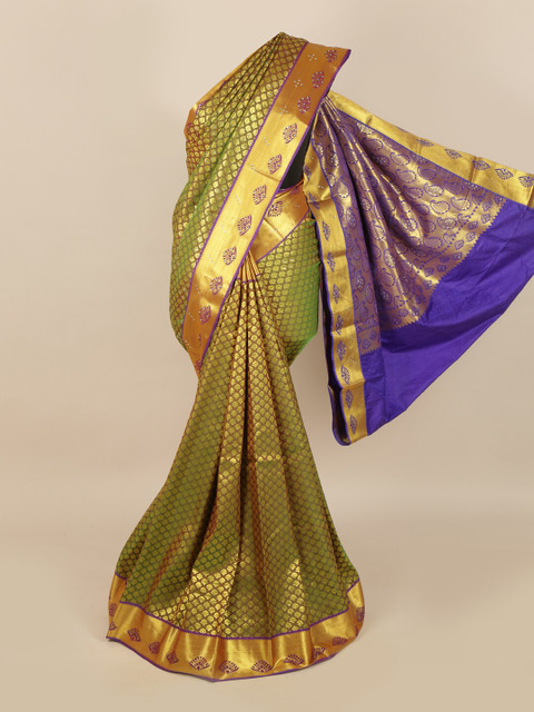 

Pothys Green & Golden Ethnic Motifs Woven Design Saree