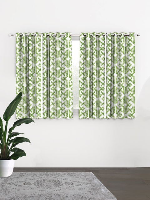

HOUZZCODE Green & White Set of 4 Black Out Window Curtain