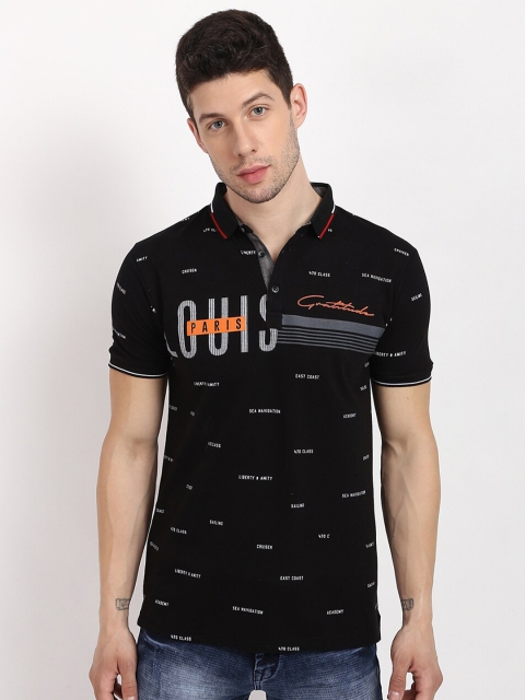 V2 Value & Variety Men Black & White Typography Printed Polo Collar T-shirt