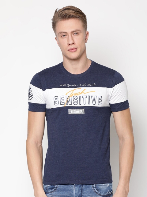 

V2 Value & Variety Men Navy Blue & White Typography Printed T-shirt
