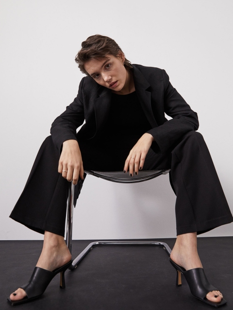 

H&M Women Black Wide Crease-leg Trousers