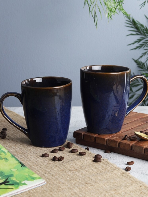 

The Decor Mart Blue & Brown Solid 2 Ceramic Glossy Mugs Set