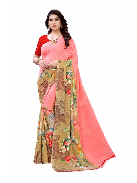 

KALINI Pink & Brown Floral Saree