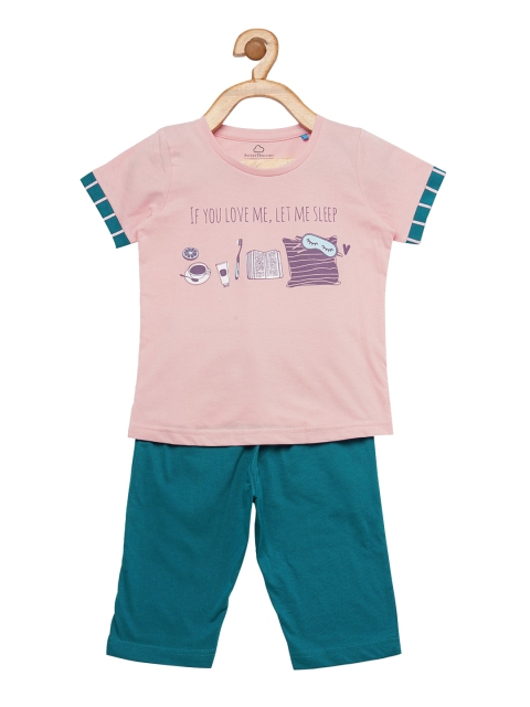 

Sweet Dreams Girls Pink & Teal Printed Night Suit