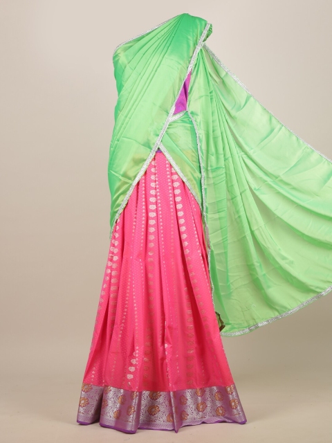 

Pothys Green & Pink Ethnic Motifs Zari Half Saree