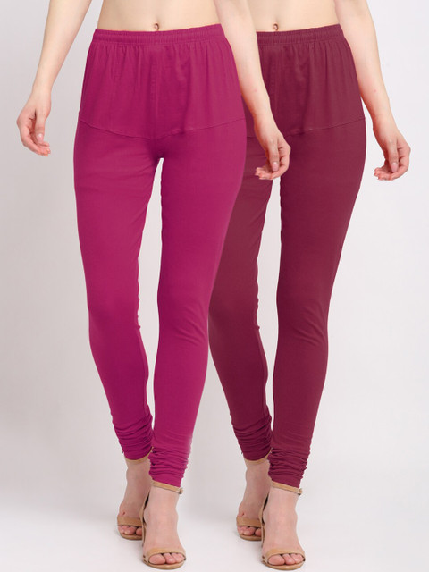 

KLOTTHE Women Pack Of 2 Solid Cotton Churidar-Length Leggings, Magenta