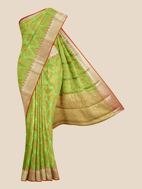 

Kalamandir Green & Orange Woven Design Zari Banarasi Saree