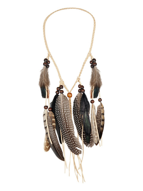 

YoungWildFree Women Brown & Beige Bohemian Feather Hairband
