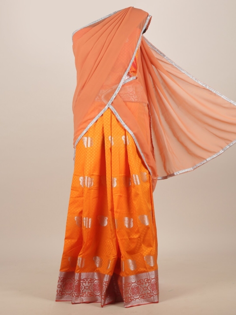 

Pothys Peach-Coloured & Orange Woven Design Zardozi Half and Half Saree