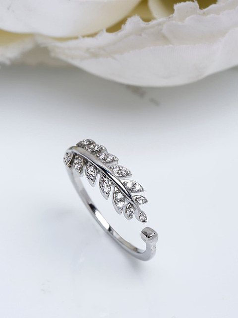 

Shining Diva Fashion Platinum-Plated Silver-Toned White CZ-Studded Adjustable Finger Ring