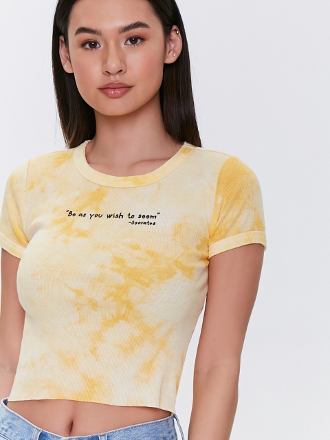 

FOREVER 21 Yellow Tie and Dye Regular Crop Top