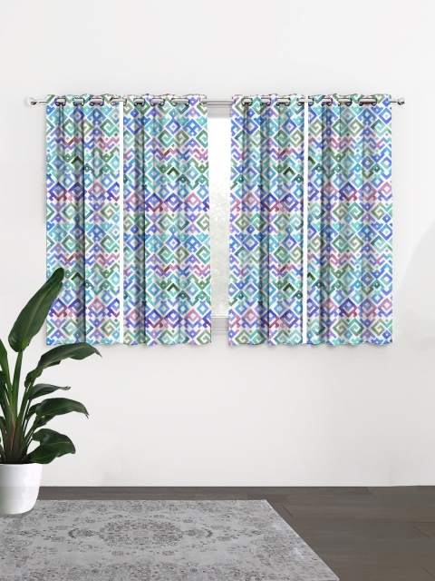 

HOUZZCODE White & Blue Set of 4 Geometric Black Out Window Curtain