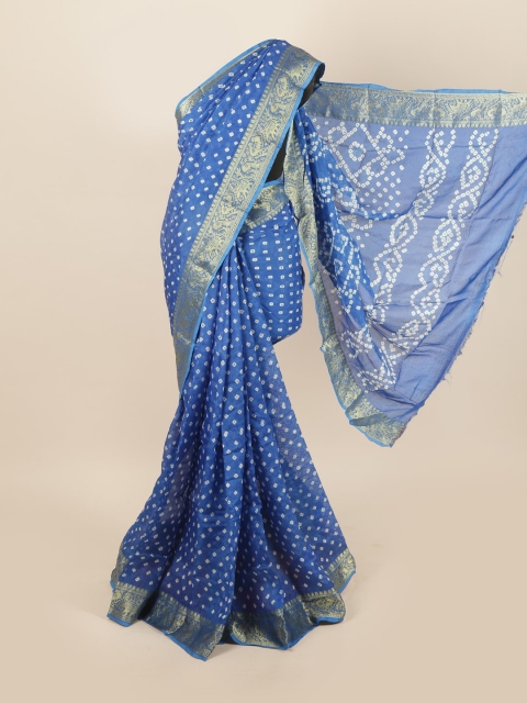 Pothys Blue & White Bandhani Zari Art Silk Saree