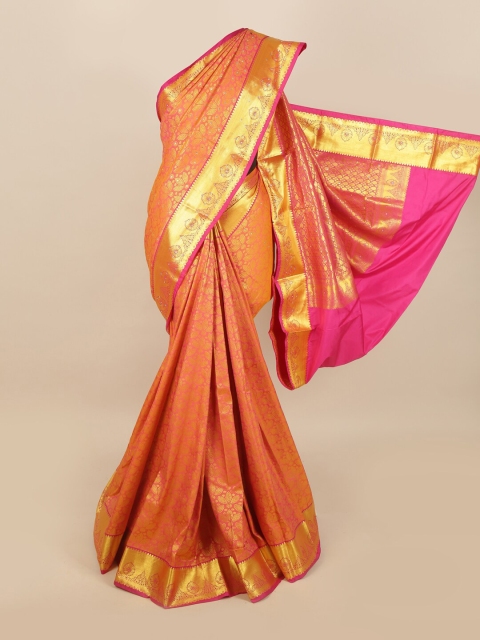 Pothys Coral Orange & Golden Ethnic Motifs Woven Design Saree