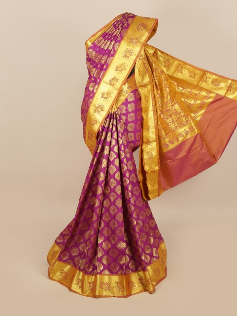 Pothys Purple & Golden Ethnic Motifs Stone Work Detail Saree