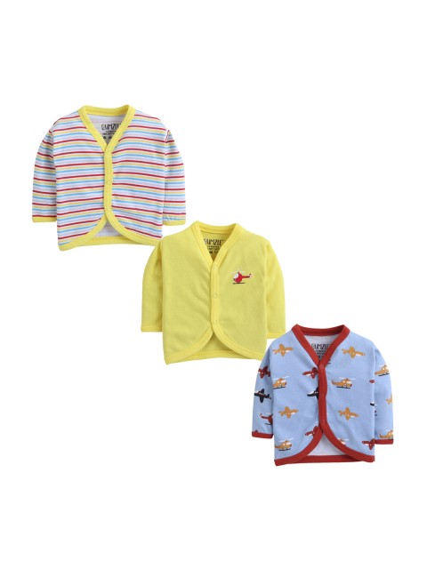 

BUMZEE Infant Kids Pack Of 3 Printed Jhablas, Yellow