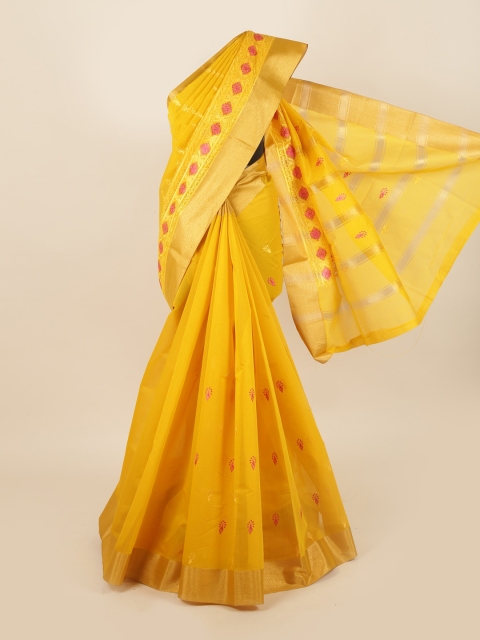 

Pothys Yellow & Pink Ethnic Motifs Embroidered Silk Cotton Saree