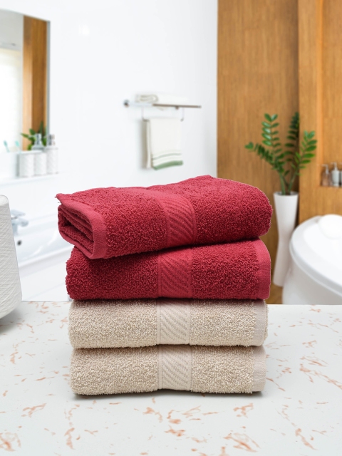 

RANGOLI Set Of 4 Maroon & Cream-Coloured Solid 380 GSM Pure Cotton Hand Towels