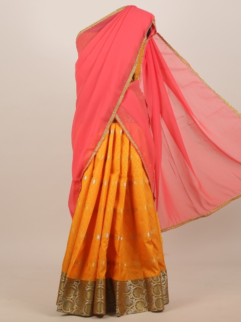 

Pothys Peach-Coloured & Yellow Ethnic Motifs Zari Half Saree
