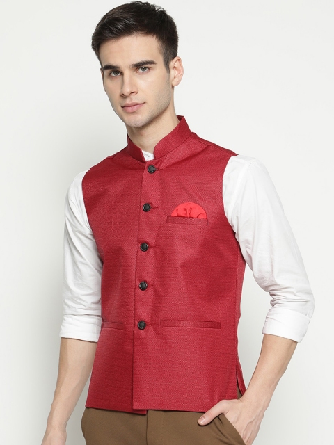 

V2 Value & Variety Men Maroon Solid Woven Nehru Jacket