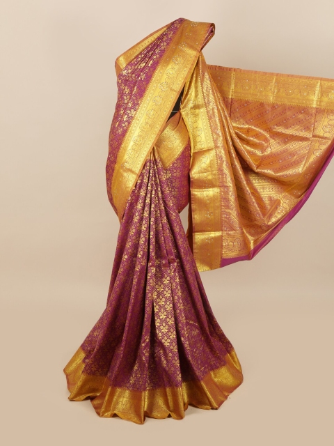 

Pothys Purple & Golden Ethnic Motifs Stone Work Detail Saree
