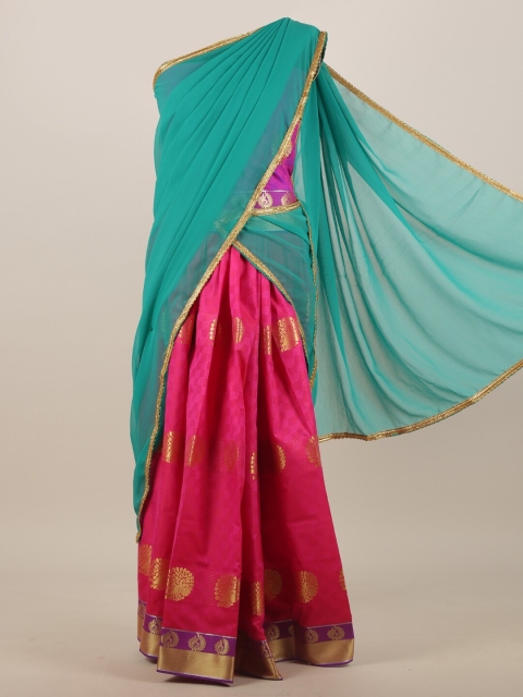 

Pothys Green & Pink Ethnic Motifs Half and Half Saree