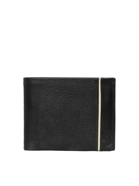 

LOUIS STITCH Men Black & Cream-Coloured Textured Leather Two Fold Wallet with RFID