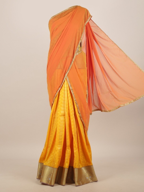

Pothys Orange & Yellow Ethnic Motifs Zari Half Saree