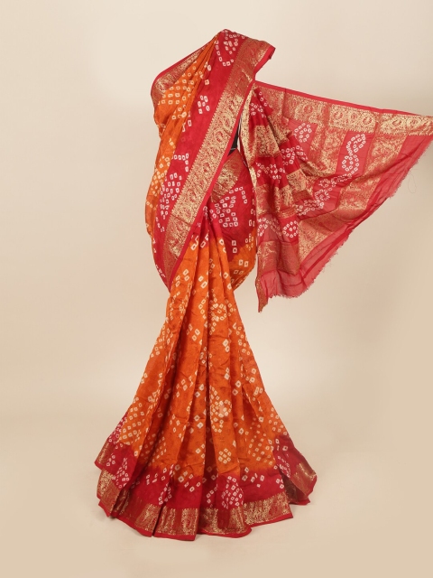 

Pothys Orange & Red Bandhani Zari Art Silk Saree