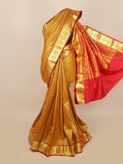Pothys Red & Gold Geometric Zari Woven Design & Stone Work Detail Silk Blend Saree