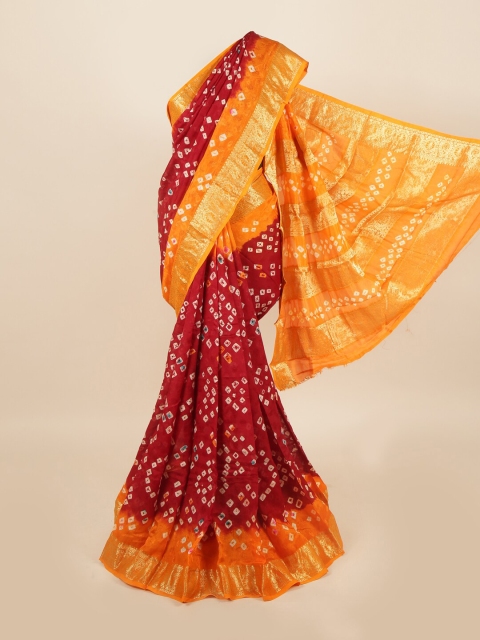 

Pothys Maroon & Mustard Bandhani Zari Art Silk Saree