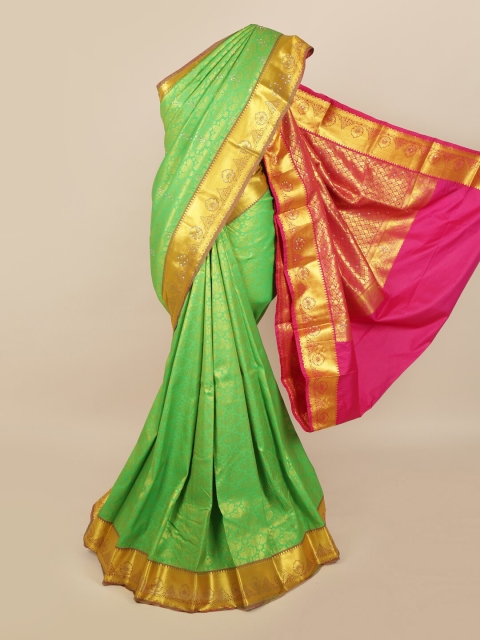 

Pothys Green & Golden Ethnic Motifs Woven Design Saree